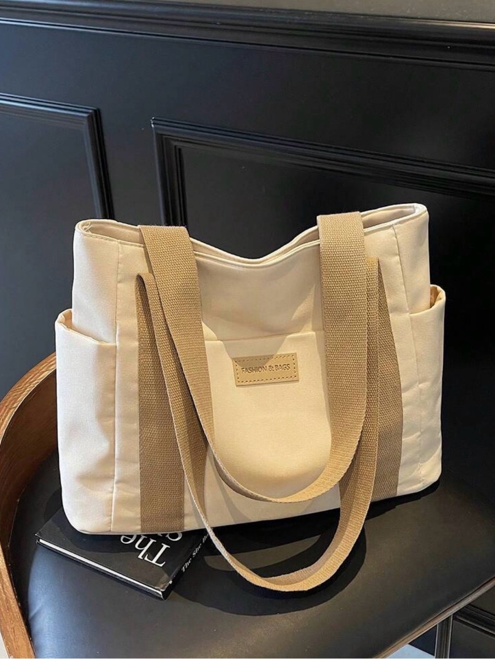 Everyday Canvas Tote in Cream with Tan Straps
